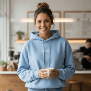 Evoke Name premium baby blue colour hoodie