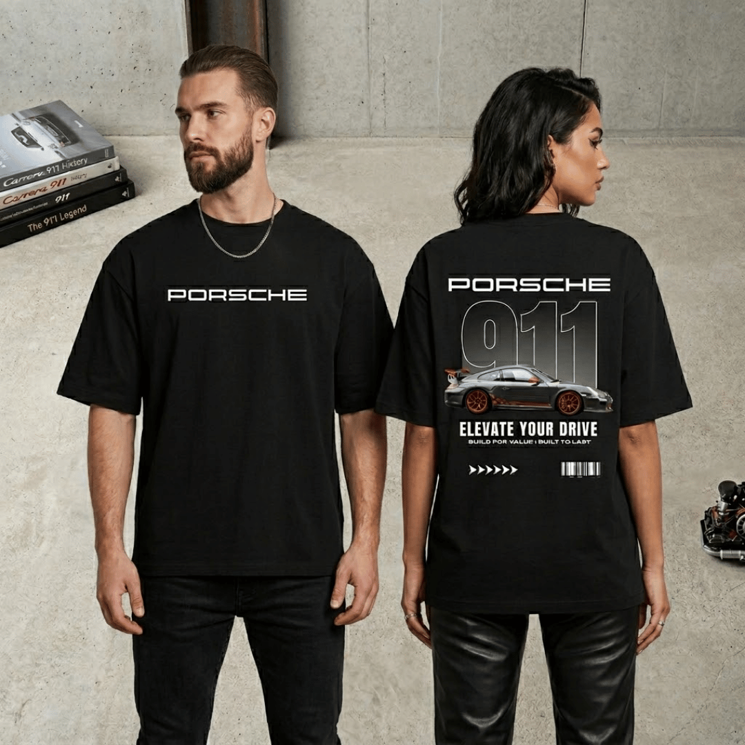 print on back and front side of black colour unisex oversized t-shirt