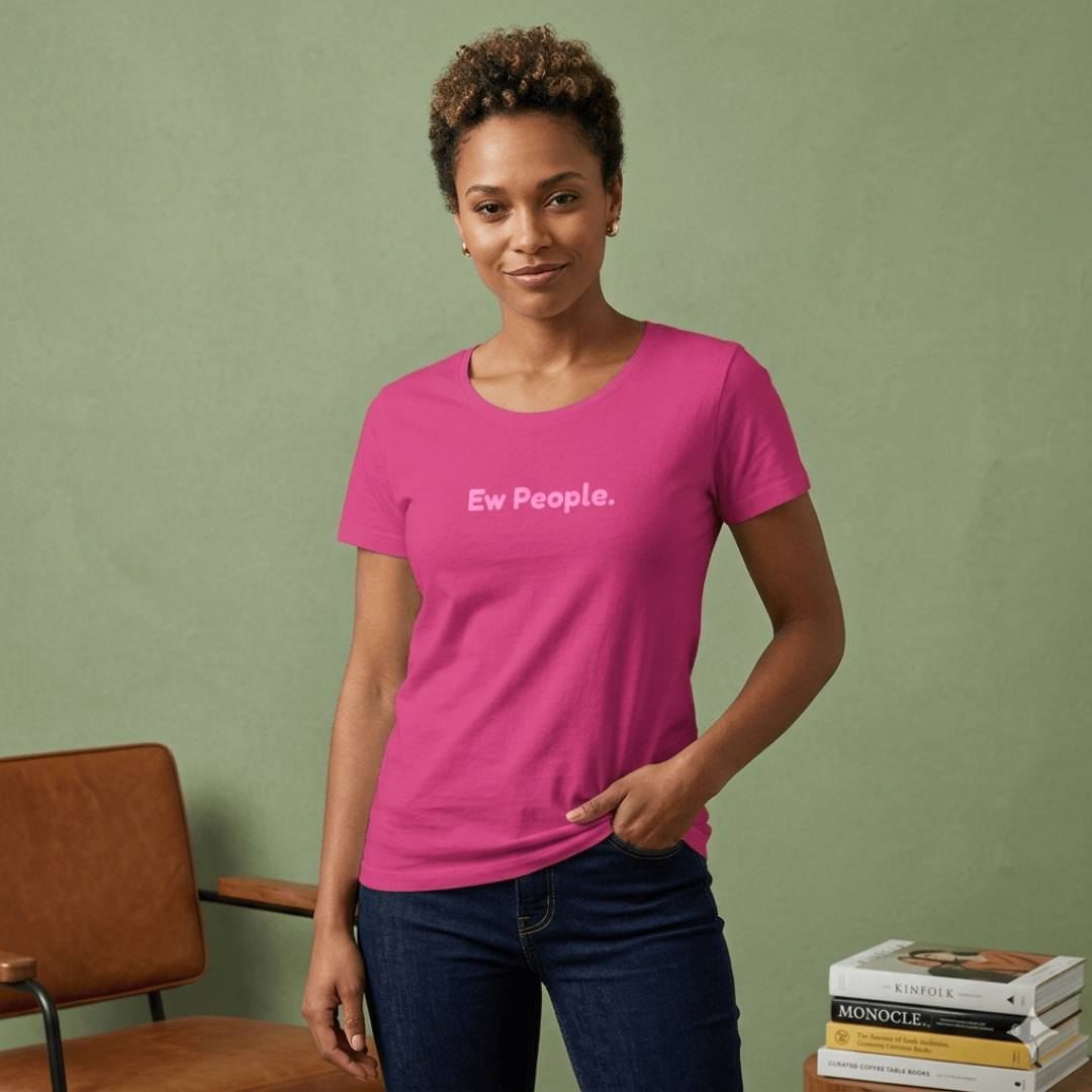 pink_Front: Ew People. women's graphic t-shirt in hot pink — slogan tee India