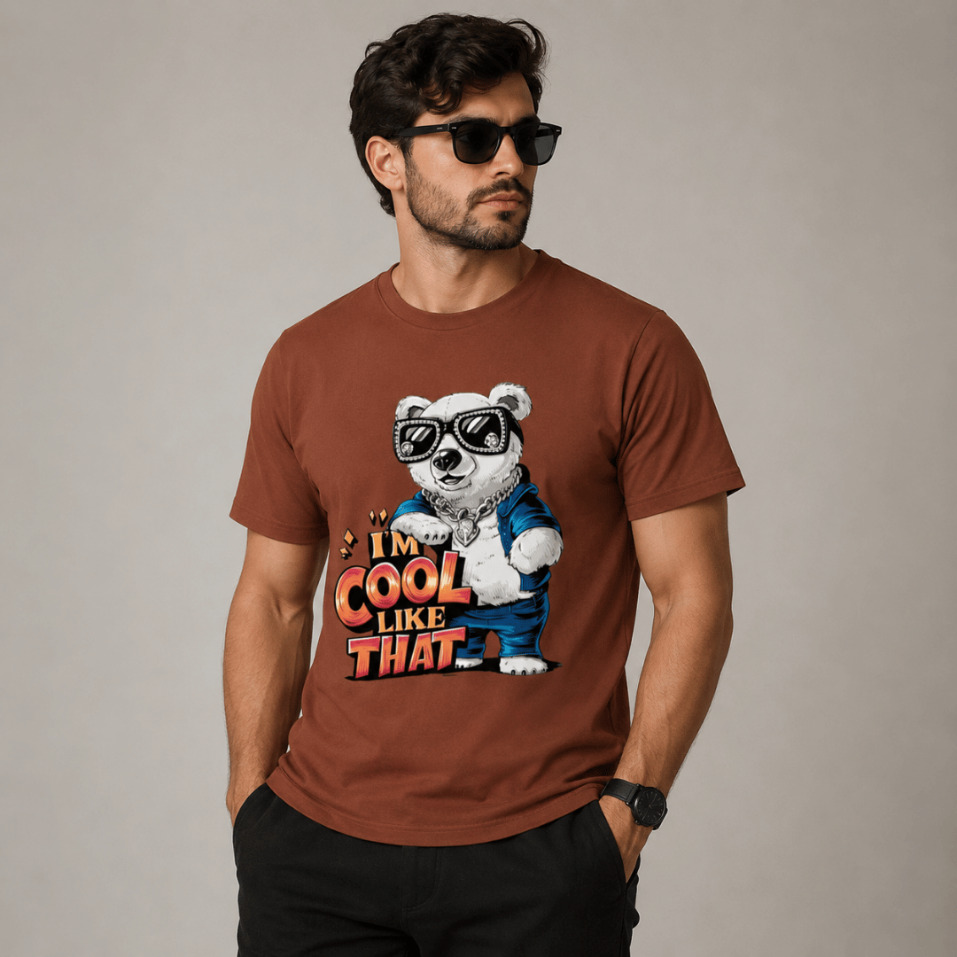 Thread Evoke "I'm Cool Like That" men's T-shirt in Copper, bold graphic print, available in S to XXXL, front view
