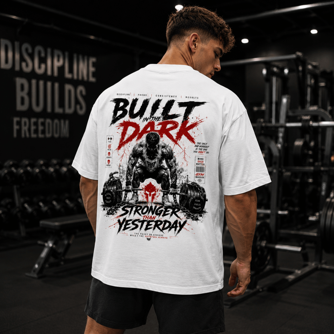 Thread Evoke Stronger Than Yesterday Men's White Oversized Gym T-Shirt Back View