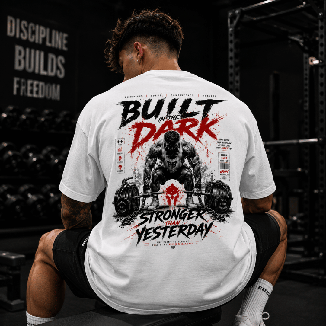 Thread Evoke Built in the Dark Warrior Graphic White Oversized Cotton Gym T-Shirt