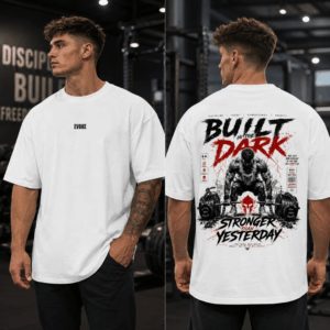 Thread Evoke Men's White Gym Oversized T-Shirt Front EVOKE Logo and Back Graphic Print