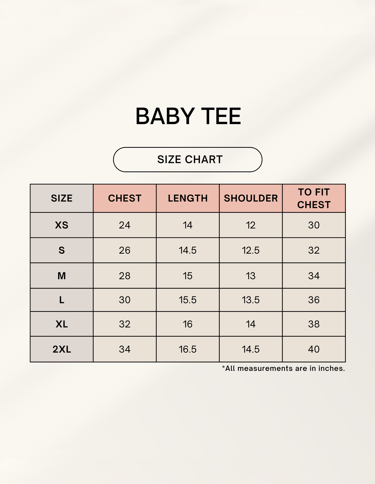 Thread Evoke Women baby tee size chart