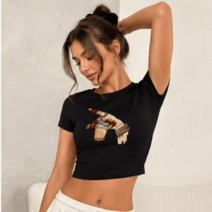 Women black Colour Baby Tee - Chai In hand