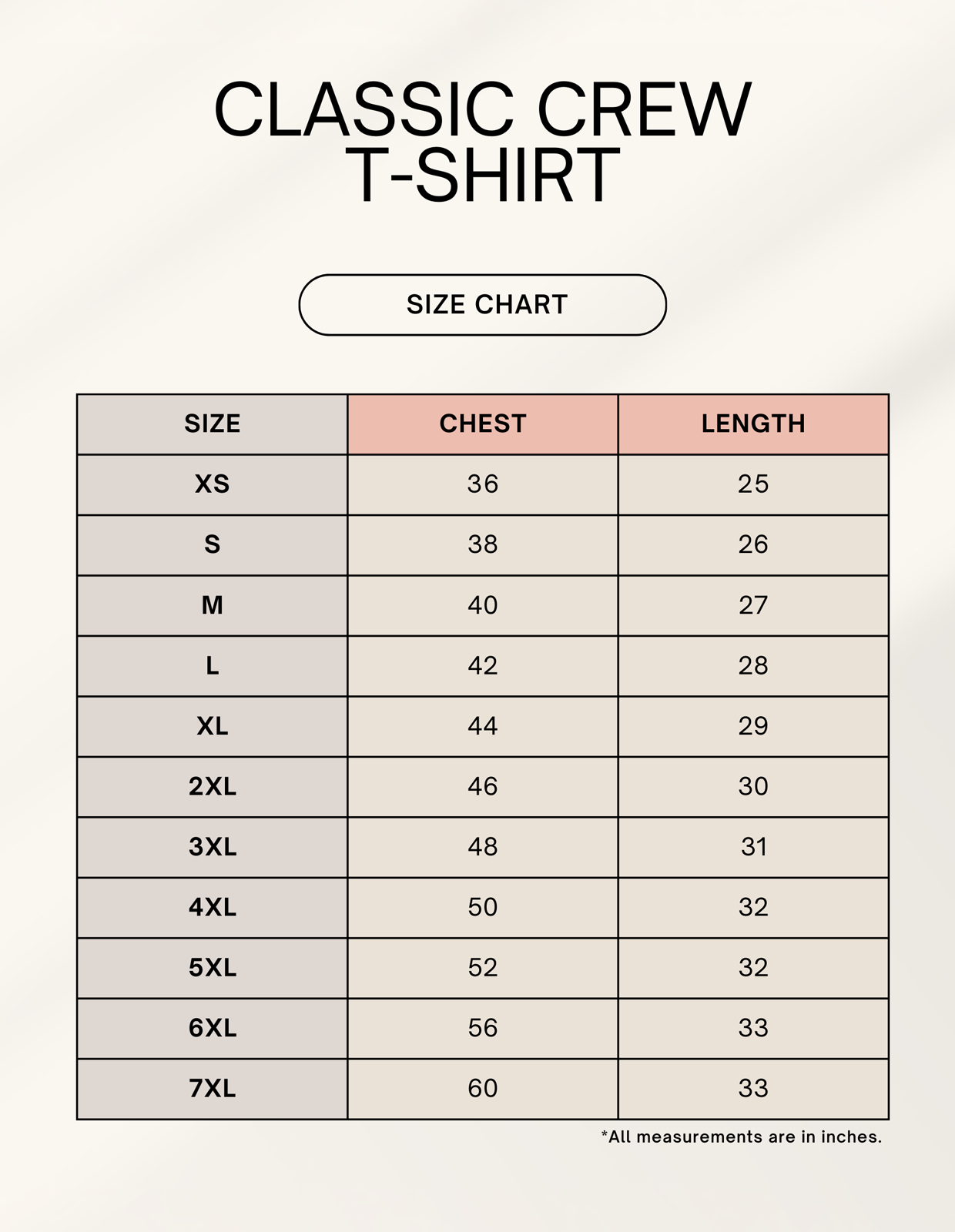 classic crew male size chart