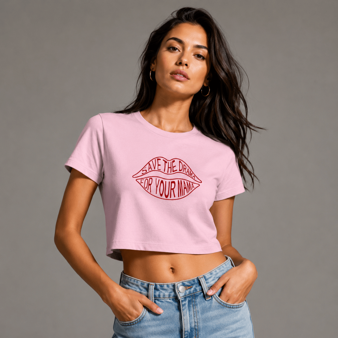 Women Baby Tee Save The Drama For MAMA in Light Baby Pink Colour