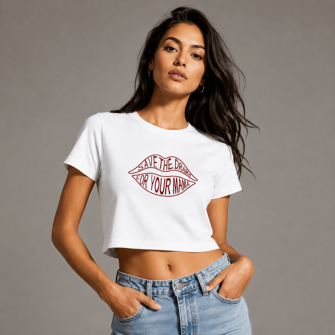 Women Baby Tee Save The Drama For MAMA in White Colour