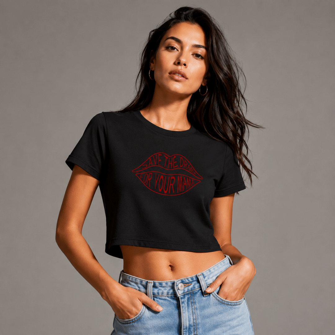 Women Baby Tee Save The Drama For MAMA in Black Colour