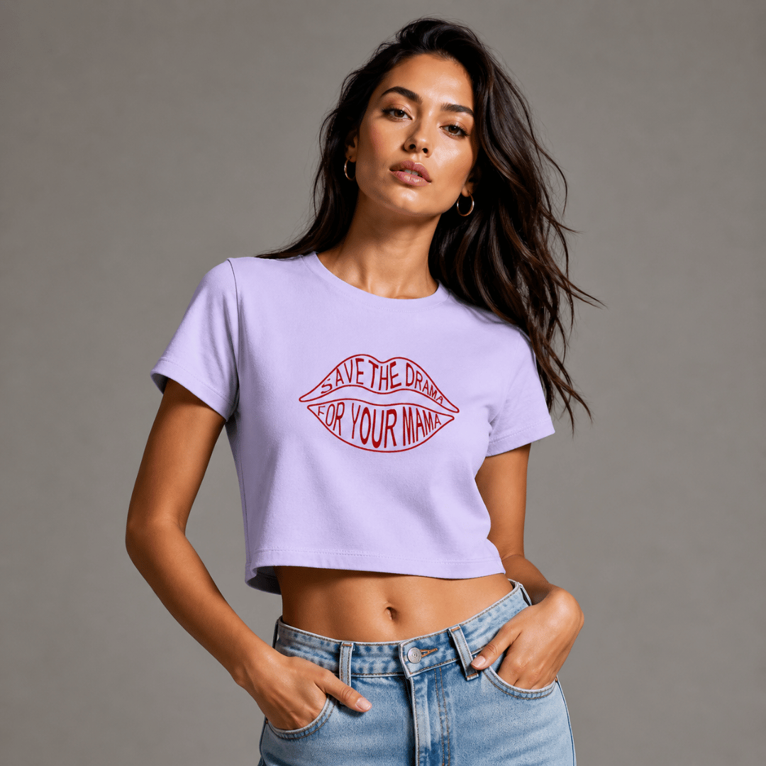 Women Baby Tee Save The Drama For MAMA in Lavender Colour