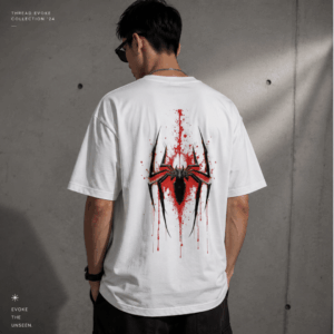 Thread Evoke Sprider men's oversized spider graphic tee back view Collection 24 white heavyweight cotton tee