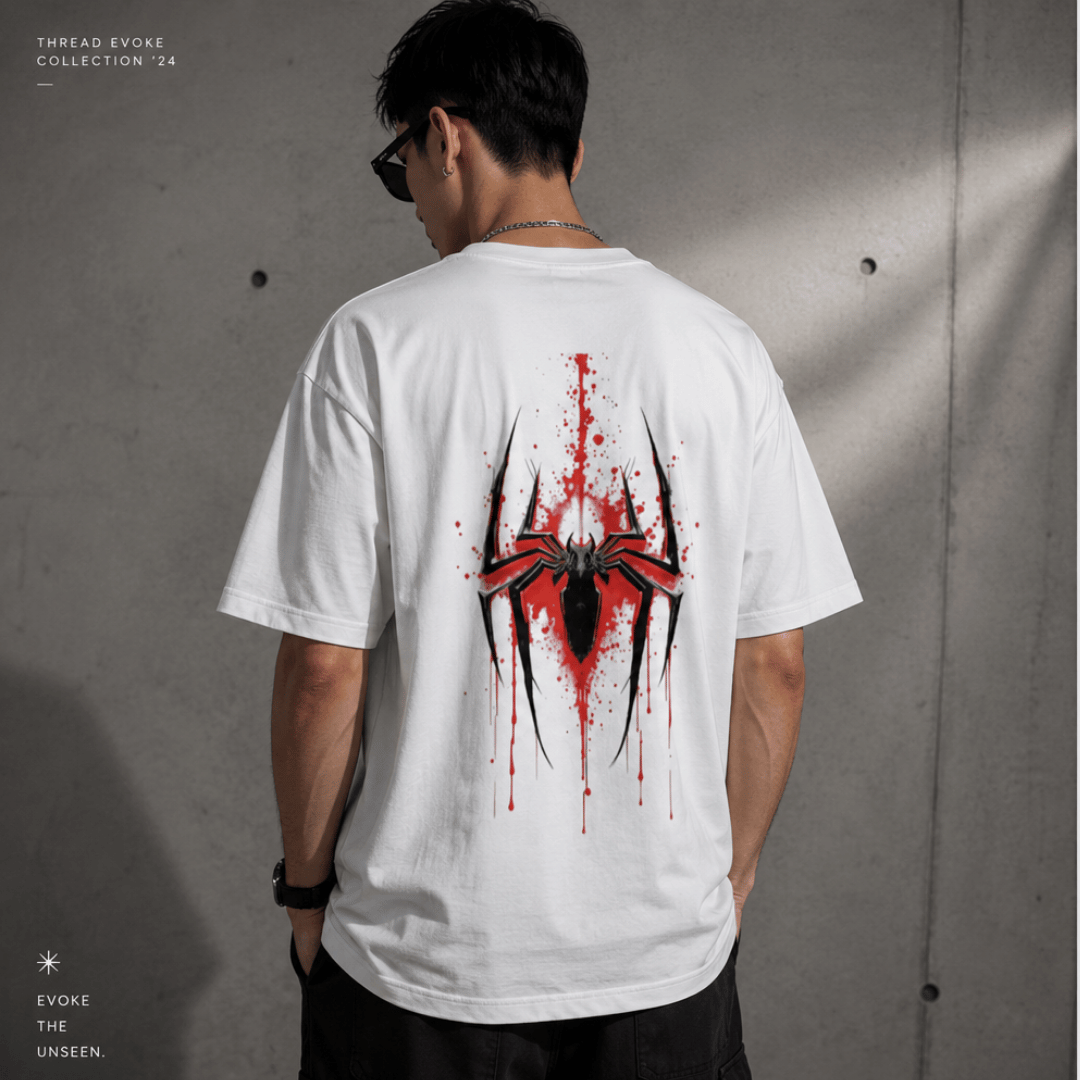 Thread Evoke Sprider men's oversized spider graphic tee back view Collection 24 white heavyweight cotton tee