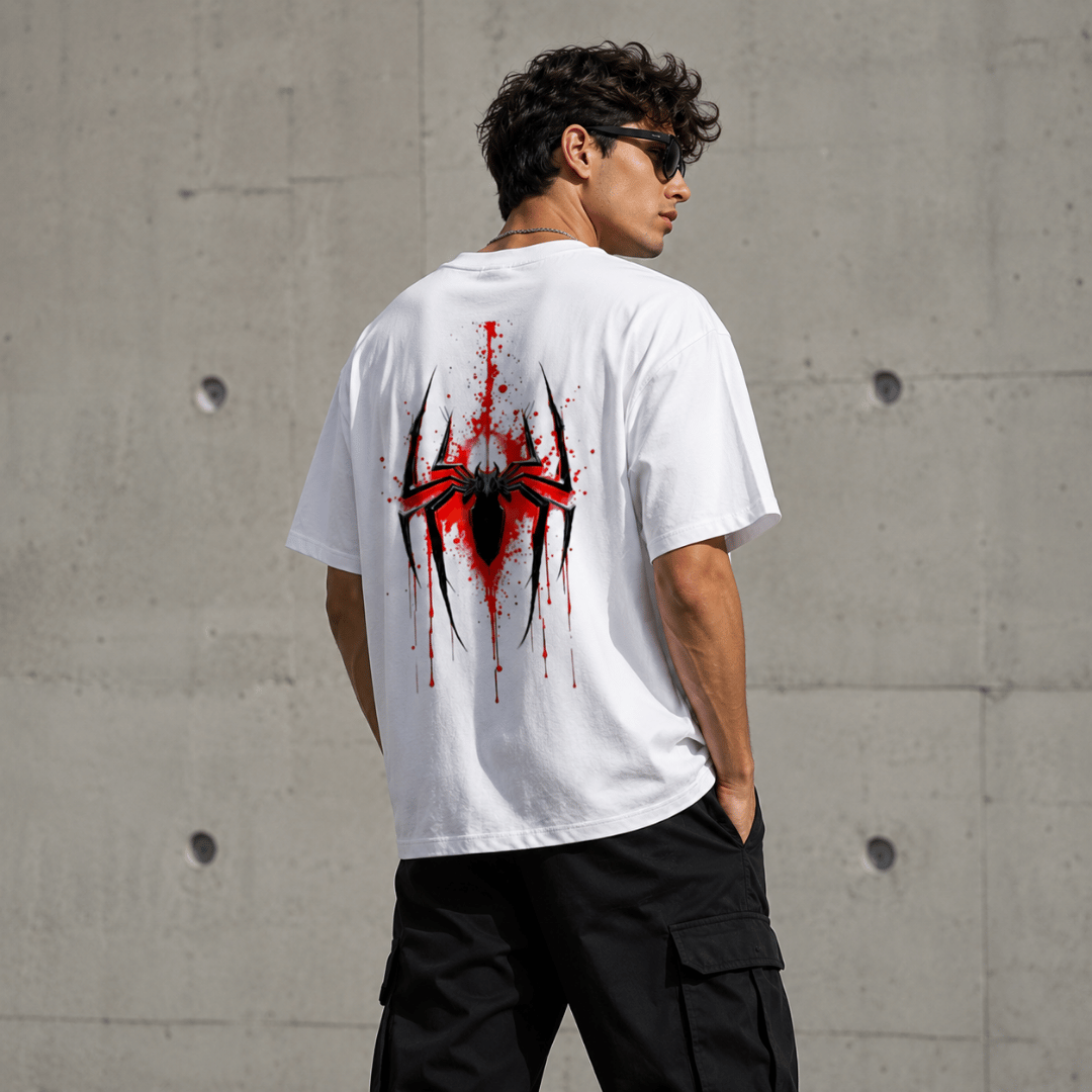 Men's oversized spider graphic tee Thread Evoke Sprider white back print full body street style fit